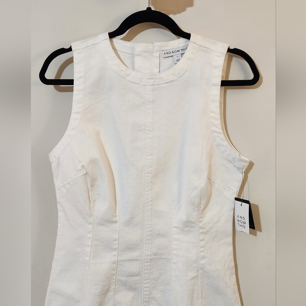 And Now This NWT S White Denim Cotton Sleeveless A-line Dress - Picture 2 of 6